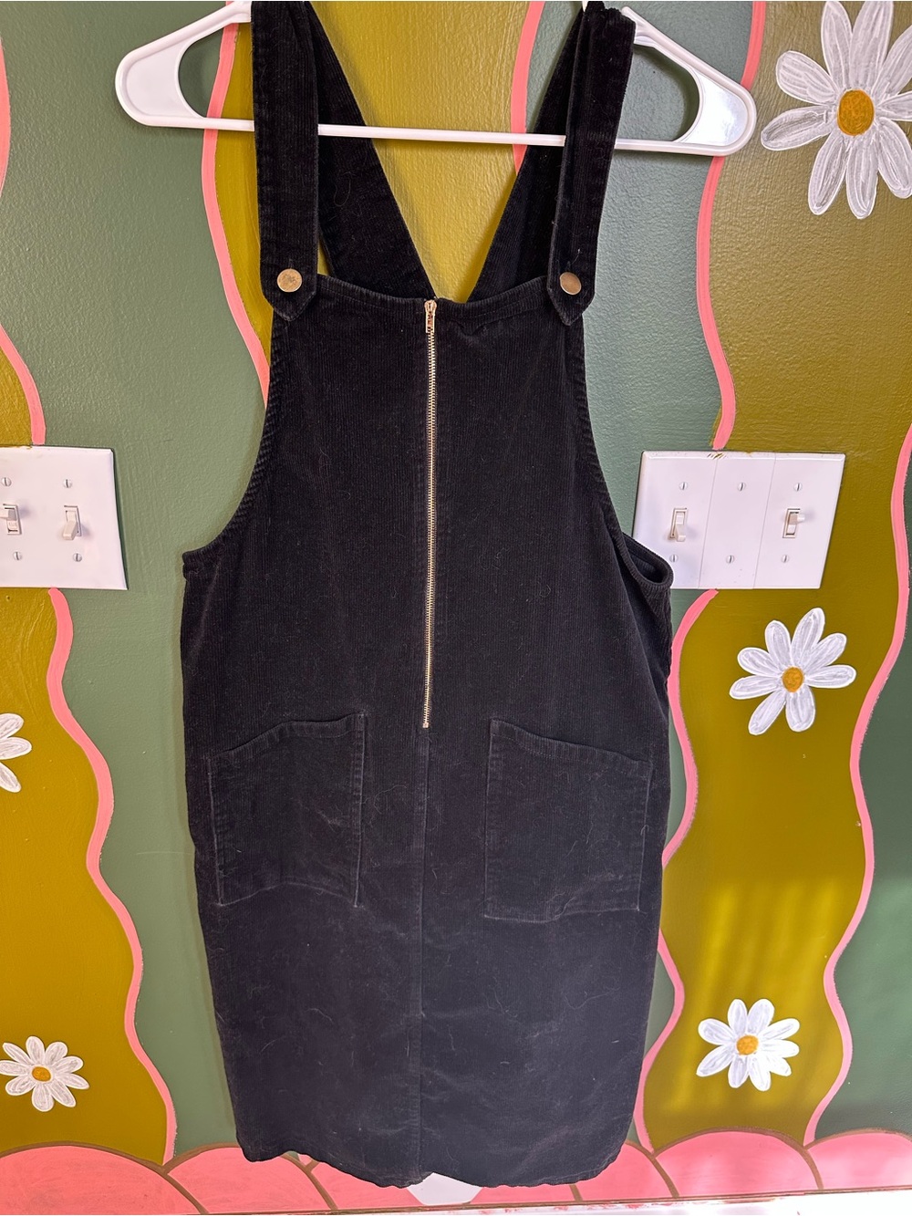 Black Corduroy Dress with Front Zip